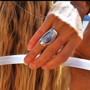 Beautiful silver tone ring with large natural blue stone. New. Boho or western